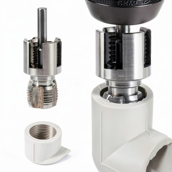 Integrated Internal & External Pipe Threading Tool with Screw Extractor & Sealant Tape Dual-Function PVC Pipe Threader Kit, Electric Drill Compatible for Plumbing, DIY 1/2"+ 3/4"(COLOR:silver)-4