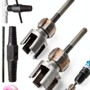 Integrated Internal & External Pipe Threading Tool with Screw Extractor & Sealant Tape Dual-Function PVC Pipe Threader Kit, Electric Drill Compatible for Plumbing, DIY 1/2"+ 3/4"(COLOR:silver)-0