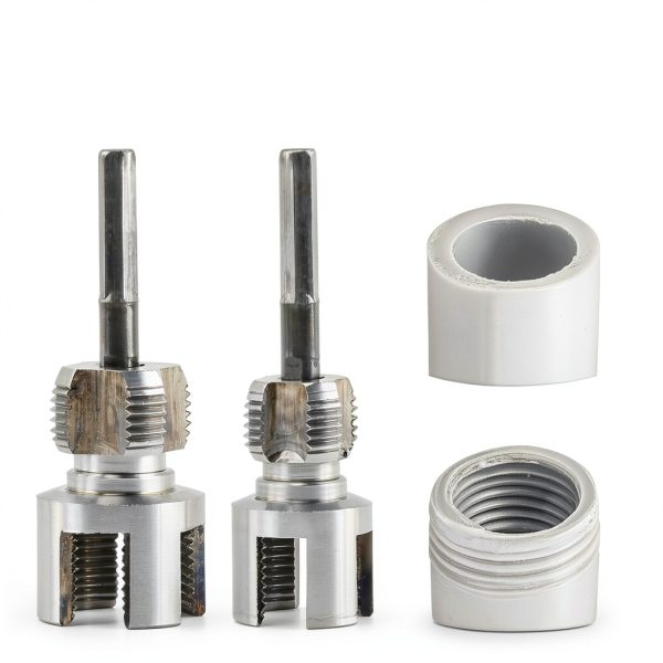 Integrated Internal & External Pipe Threading Tool with Screw Extractor & Sealant Tape Dual-Function PVC Pipe Threader Kit, Electric Drill Compatible for Plumbing, DIY 1/2"+ 3/4"(COLOR:silver)-2